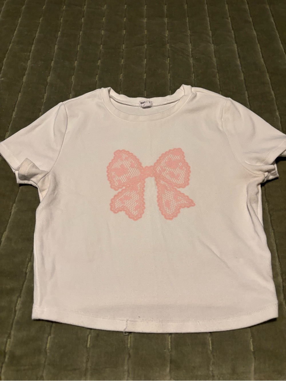 Garage white baby tee with pink bow